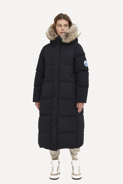 Пальто пуховое Рукка Top Arctic Goose мех Енот (Женский; 46; Темно-Синий)